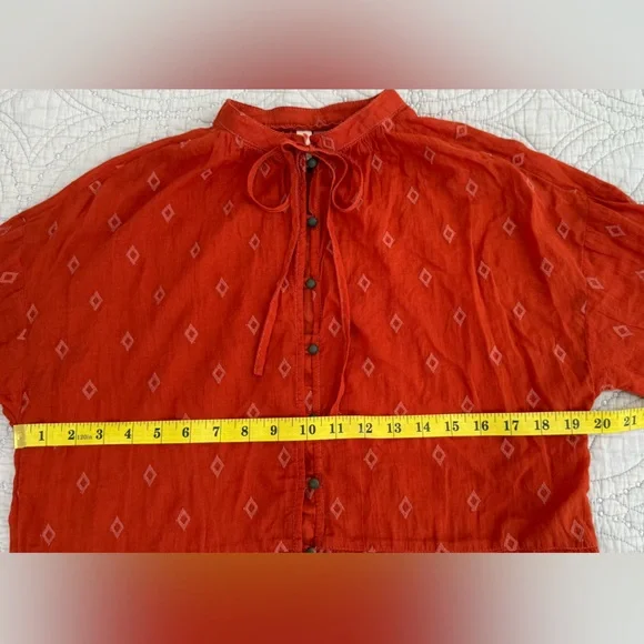 PILCRO Anthropologie Embroidered Tunic Top Rust Orange - Picture 7 of 9